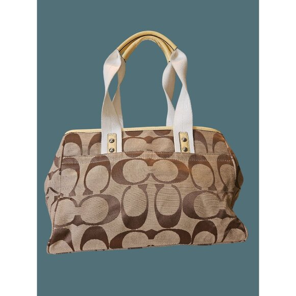 Coach Soho Daisy Signature Logo Tote Shoulder Bag Khaki Yellow - Picture 2 of 16